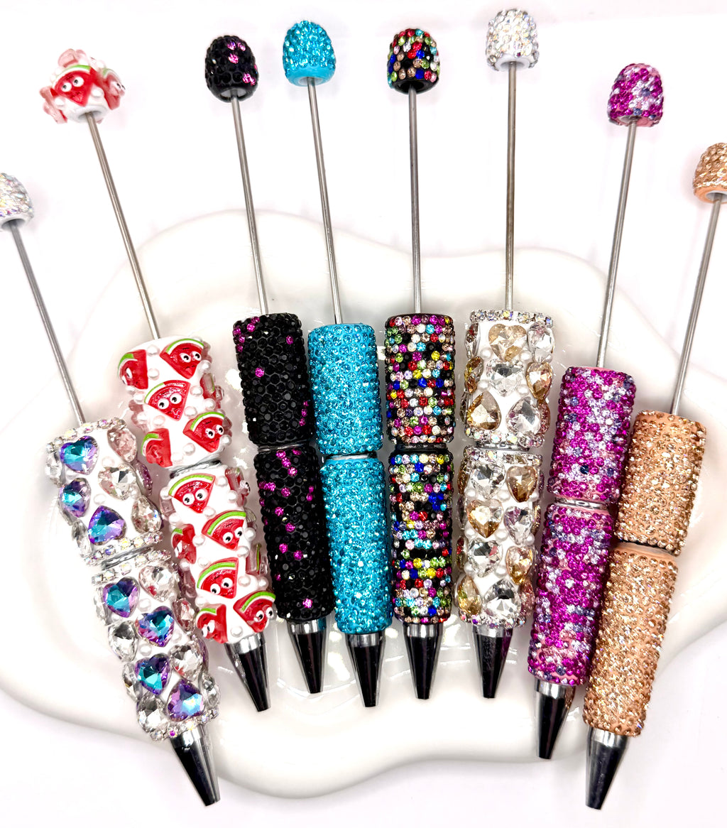 Fancy Beadable Pens for DIY Beads and Beading Projects - Full Rhinestone & Full Charms Designs Beadable Pens Kit DIY Jewelry and Accessories Kit