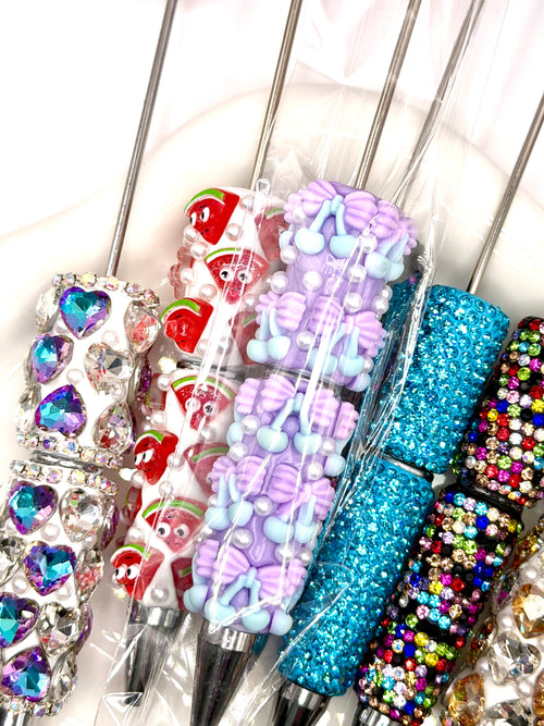 Fancy Beadable Pens for DIY Beads and Beading Projects - Full Rhinestone & Full Charms Designs Beadable Pens Kit DIY Jewelry and Accessories Kit
